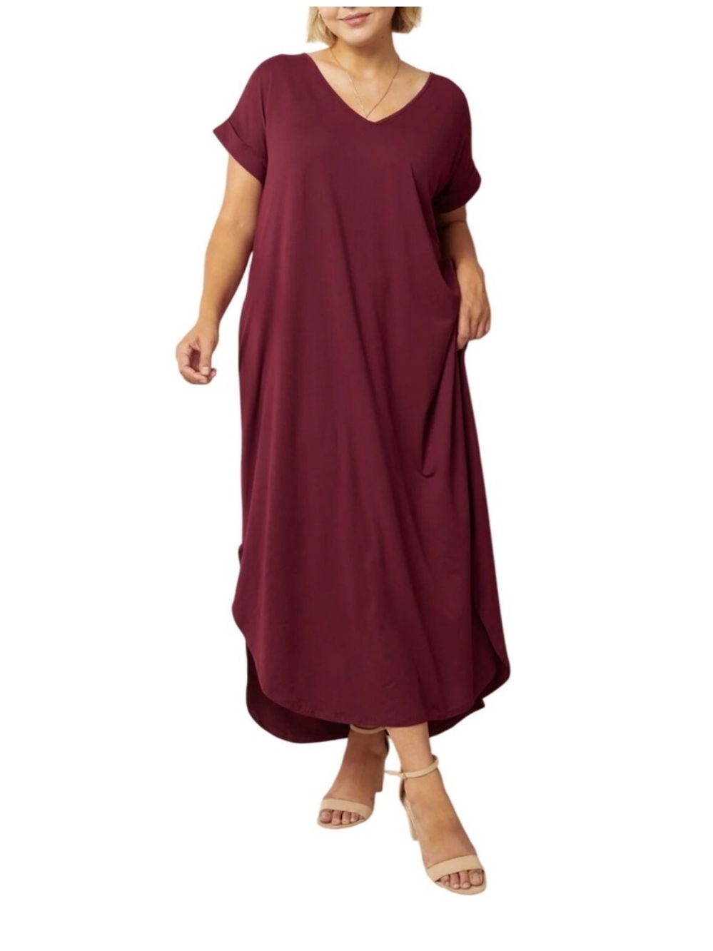 $20 NWT Entro Stretchy Shirt Dress Burgundy - Picture 1 of 1